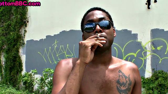 Public Black thug assfucked by white after blowjob