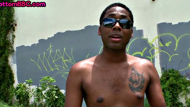 Public Black thug assfucked by white after blowjob