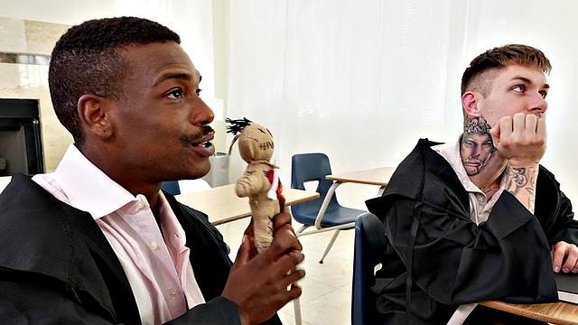 Muscled teacher assfucked by students in 3some