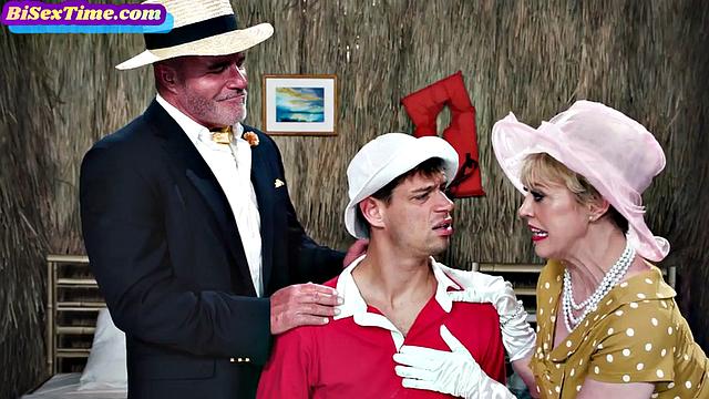 Big-titted MILF eaten out in bisex 3some