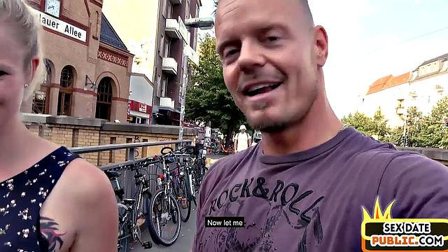 Pierced blonde cockriding in public