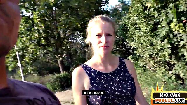 Pierced blonde cockriding in public