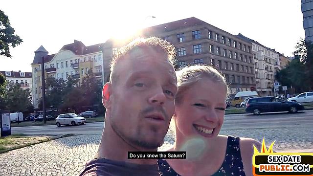 Pierced blonde cockriding in public