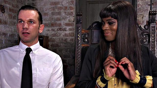 Ebony dominatrix whips and pegs sub