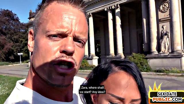 Inked busty MILF fucked after being picked up in her fat pussy