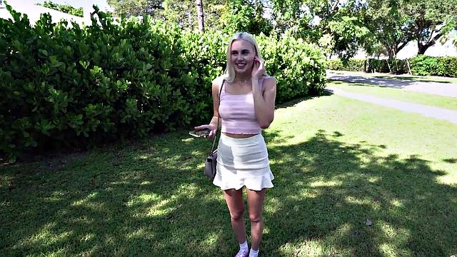 Watch this skinny teen babe get picked up and pounded on a bus while wearing her tight skirt and panties!