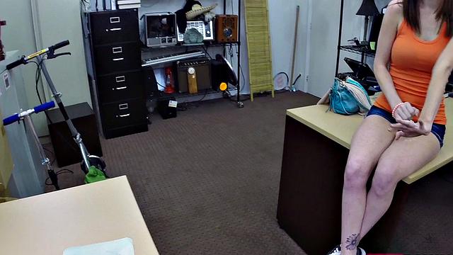 Naughty pawnshop teen with big tits gives head before getting fucked by manager
