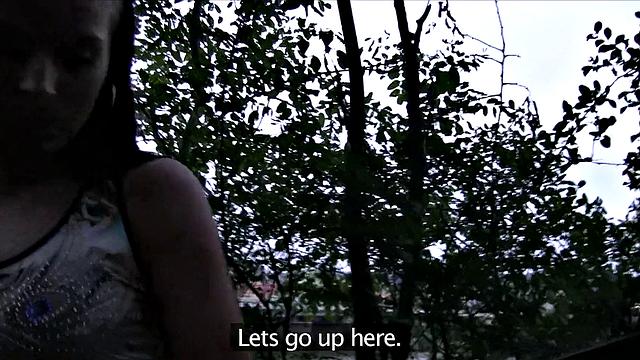 Sexy chick with earring gets her ass drenched in cum after public blowjob