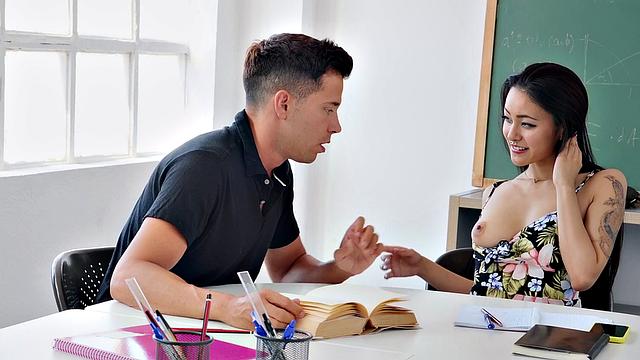 Class Sucks Hard As She Does: Brunette with brown hair gets fucked in the classroom