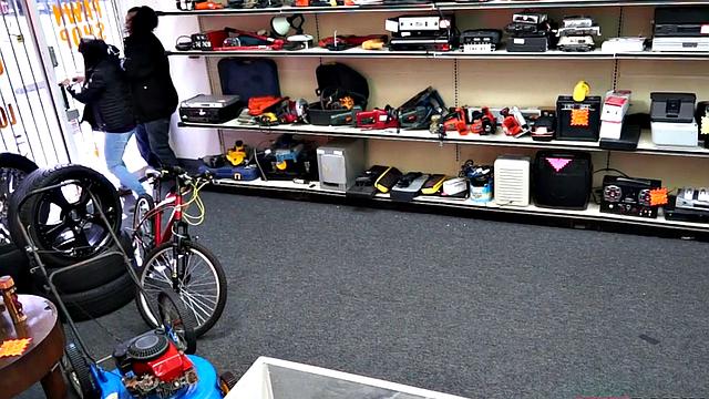 Pawnshop teen sucking manager before fucking out back