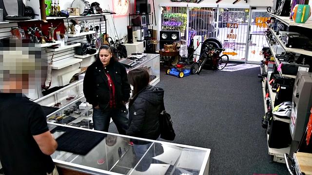 Pawnshop teen sucking manager before fucking out back