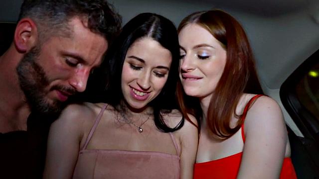 Watch as redheaded GF and her babe share POV dick in a hot threesome