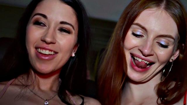 Watch as redheaded GF and her babe share POV dick in a hot threesome