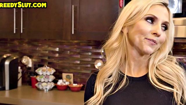 Greedy MILF pleasing her nympho BFF in the kitchen