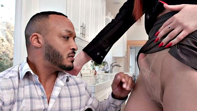 Racy redhead babe in pantyhose IR bareback fucked