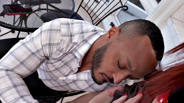 Racy redhead babe in pantyhose IR bareback fucked