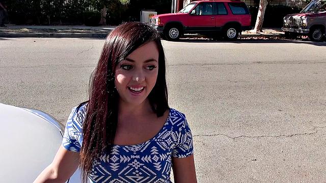 Watch this brown-haired babe give a hot handjob & get a facial in the living room