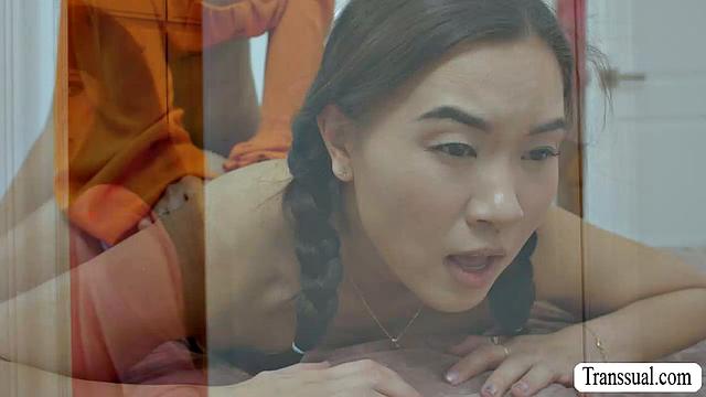 Teen Asian lets TS girlfriend bang her pussy