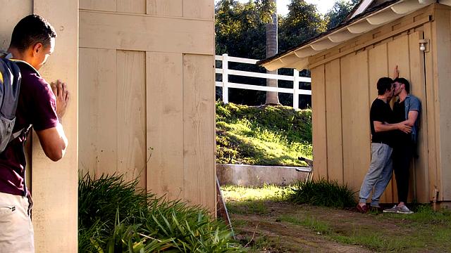 Качок сосет на лужайке и стреляет спермой как из пушки