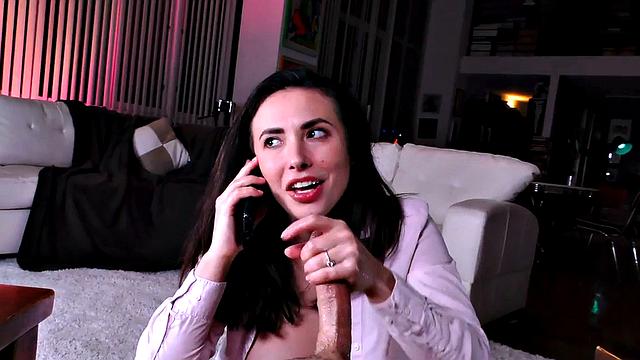 Real POV babe deepthroats cock and talks dirty on phone