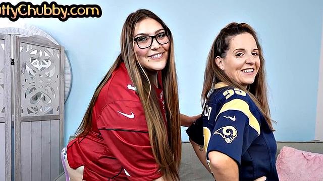 Amateur BBW gets vibrator on clit by GF during kissing