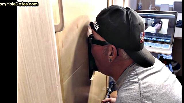 Real gloryhole DILF sucks hard dick in blowjob