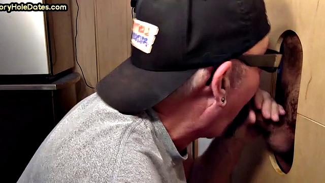 Real gloryhole DILF sucks hard dick in blowjob