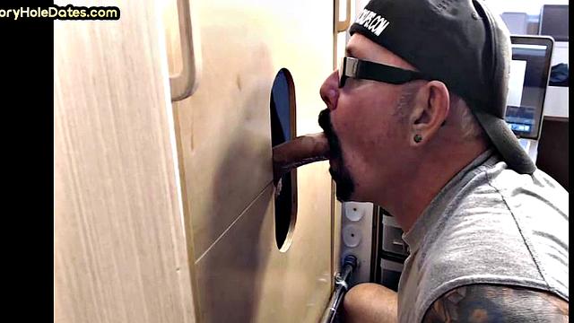 Real gloryhole DILF sucks hard dick in blowjob
