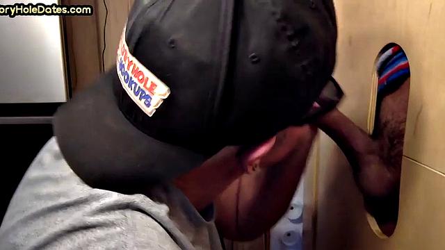 Real gloryhole DILF sucks hard dick in blowjob