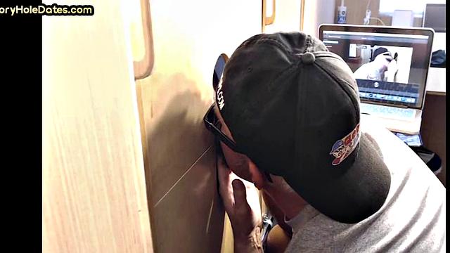 Real gloryhole DILF sucks hard dick in blowjob