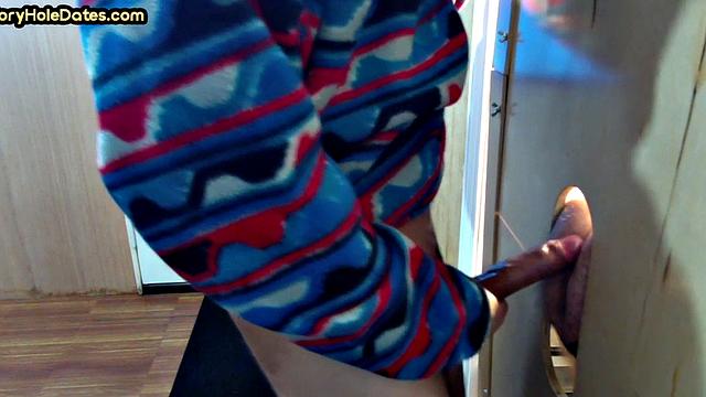 Real gloryhole DILF sucks hard dick in blowjob