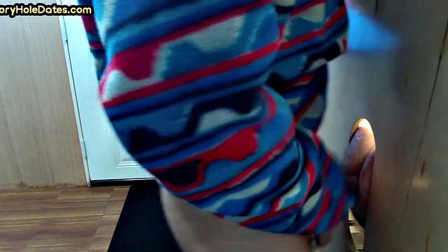 Real gloryhole DILF sucks hard dick in blowjob