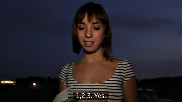 Cute Brunette gets pounded on the balcony with a hot handjob and blowjob