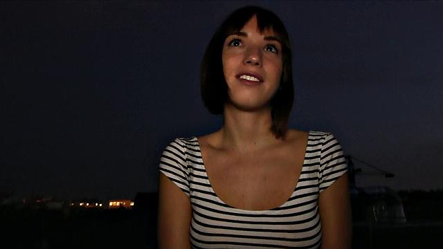 Cute Brunette gets pounded on the balcony with a hot handjob and blowjob