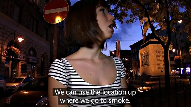 Cute Brunette gets pounded on the balcony with a hot handjob and blowjob