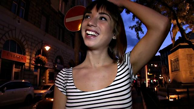 Cute Brunette gets pounded on the balcony with a hot handjob and blowjob