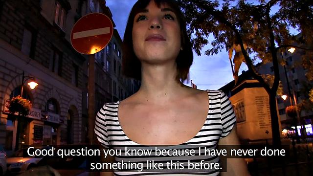 Cute Brunette gets pounded on the balcony with a hot handjob and blowjob