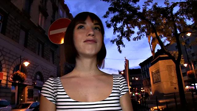 Cute Brunette gets pounded on the balcony with a hot handjob and blowjob