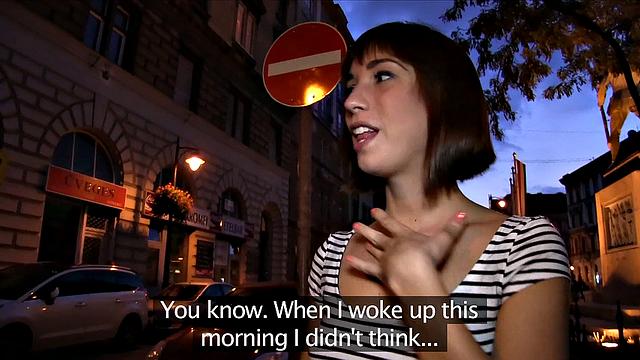 Cute Brunette gets pounded on the balcony with a hot handjob and blowjob