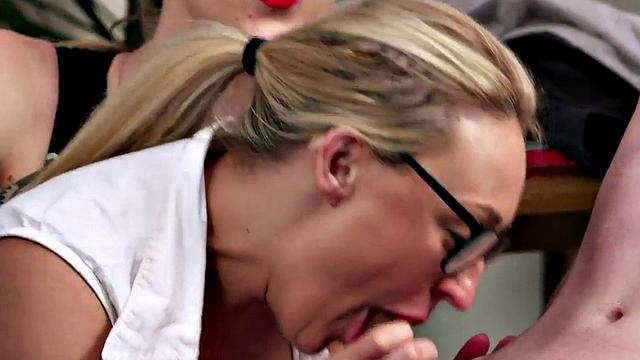 Watch British dominas tease & jerk off during their work break