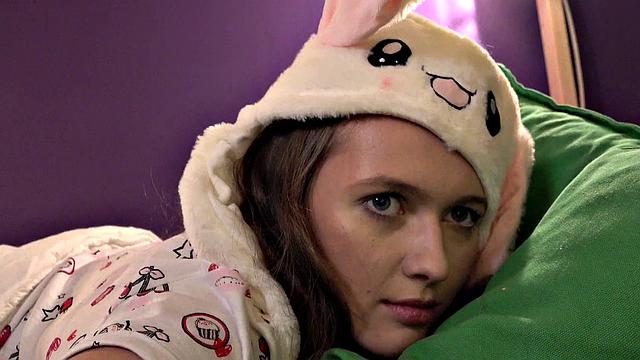 Blonde in panty and lingerie enjoys getting kinky with a big dildo in a threesome with a close-up view of her