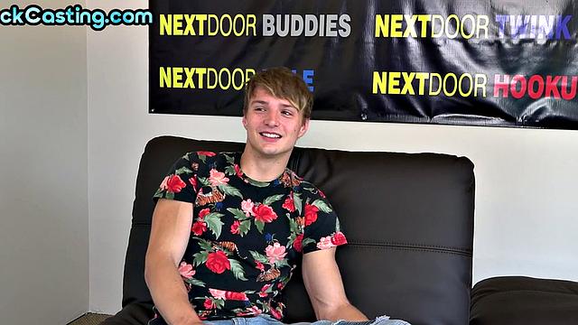 Amateur jock solo jerking his cock after casting