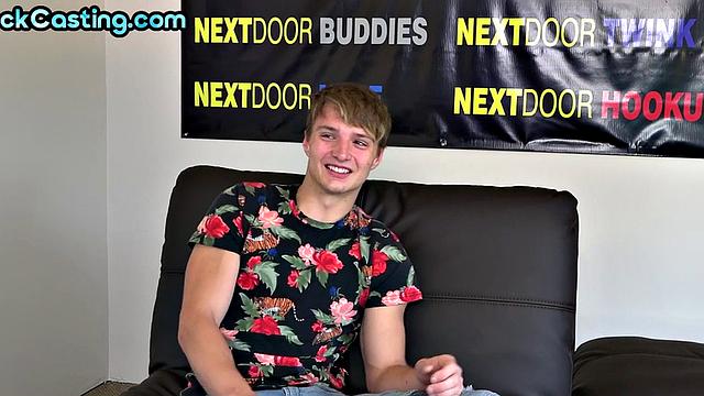 Amateur jock solo jerking his cock after casting