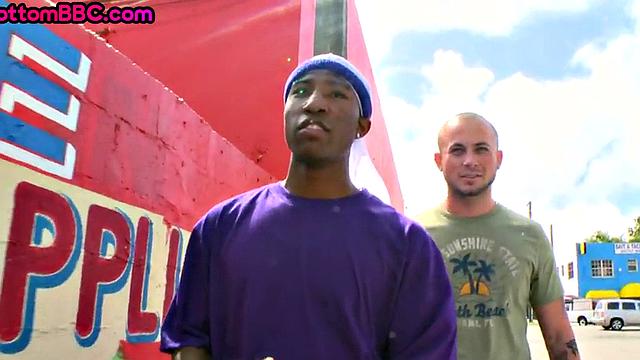Ebony thug pounded by white gay after public blowjob