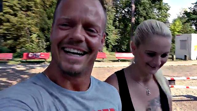 Pulled German amateir banged outdoors in public
