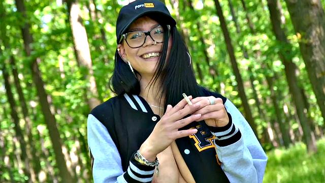 Busty Milf Shione Cooper Smoking And Masturbating In Park