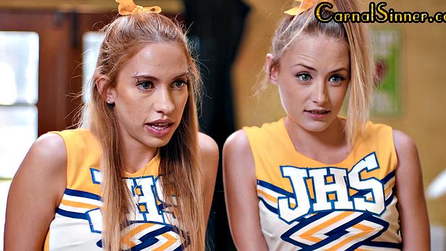 Sinning cheerleaders suck cock and get fucked by coach