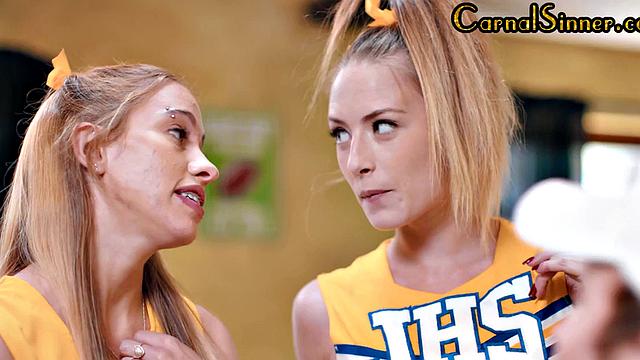 Sinning cheerleaders suck cock and get fucked by coach