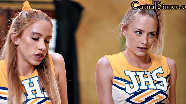 Sinning cheerleaders suck cock and get fucked by coach