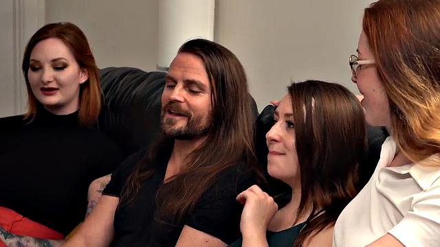 CFNM sluts enjoy sucking cock while jerking it